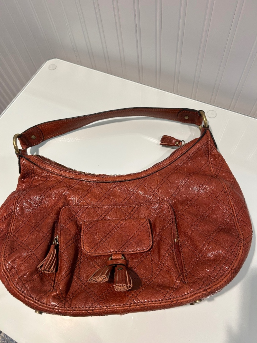 Like New Antonio Melani Hobo Bag quilted leather brown